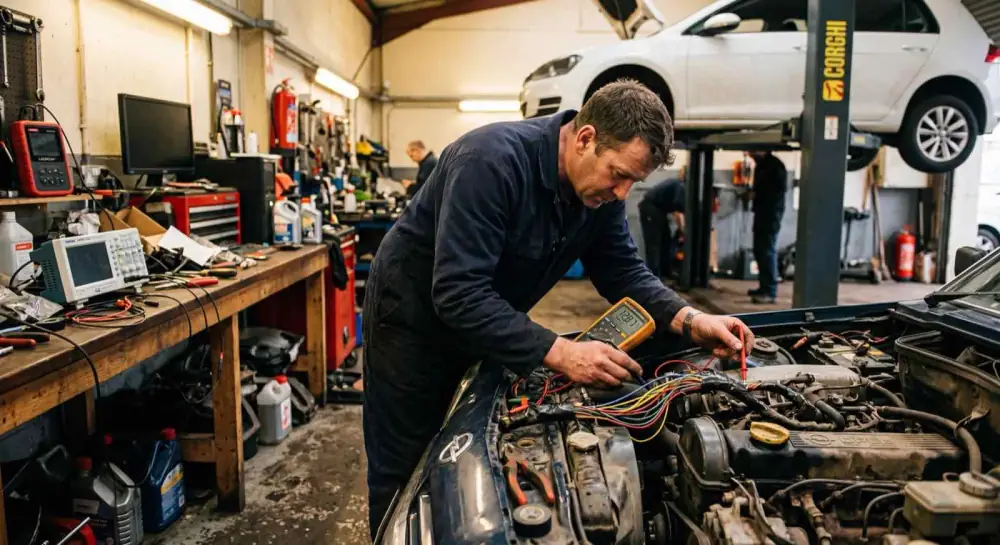 Auto electrician at work