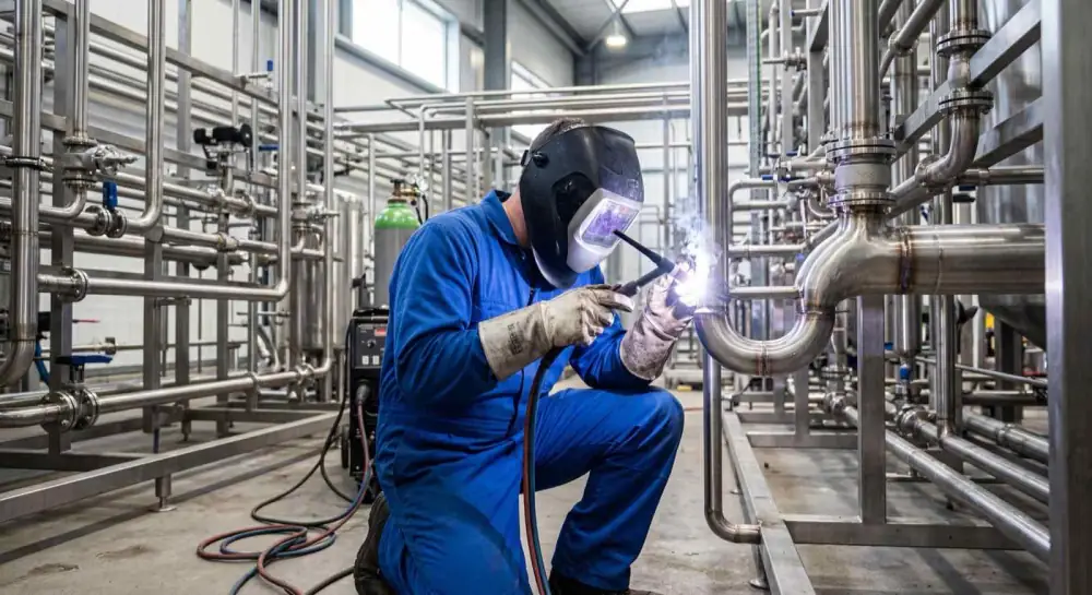 Pipe welder in pharmaceutical plant