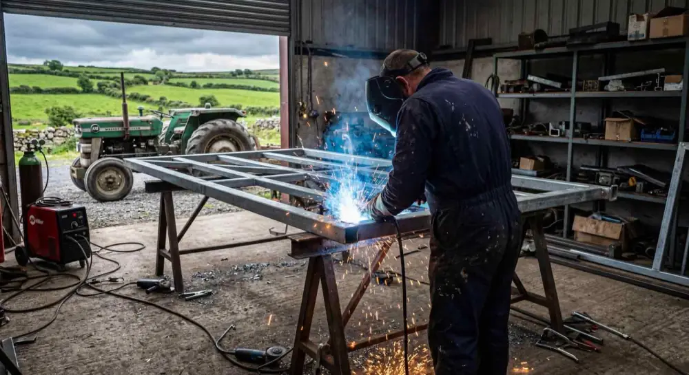 Welder in rural Irish workshop