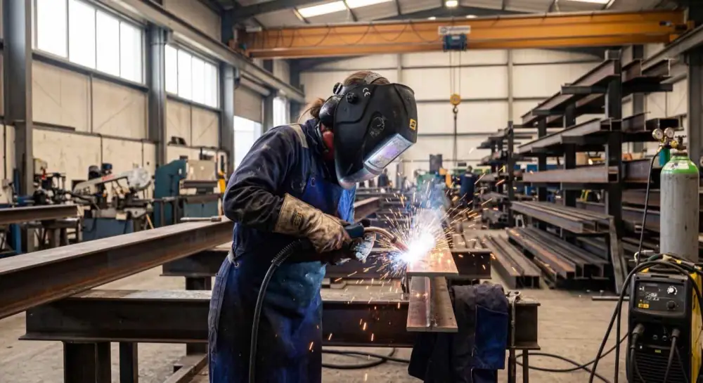 Skilled welder working in an Irish workshop